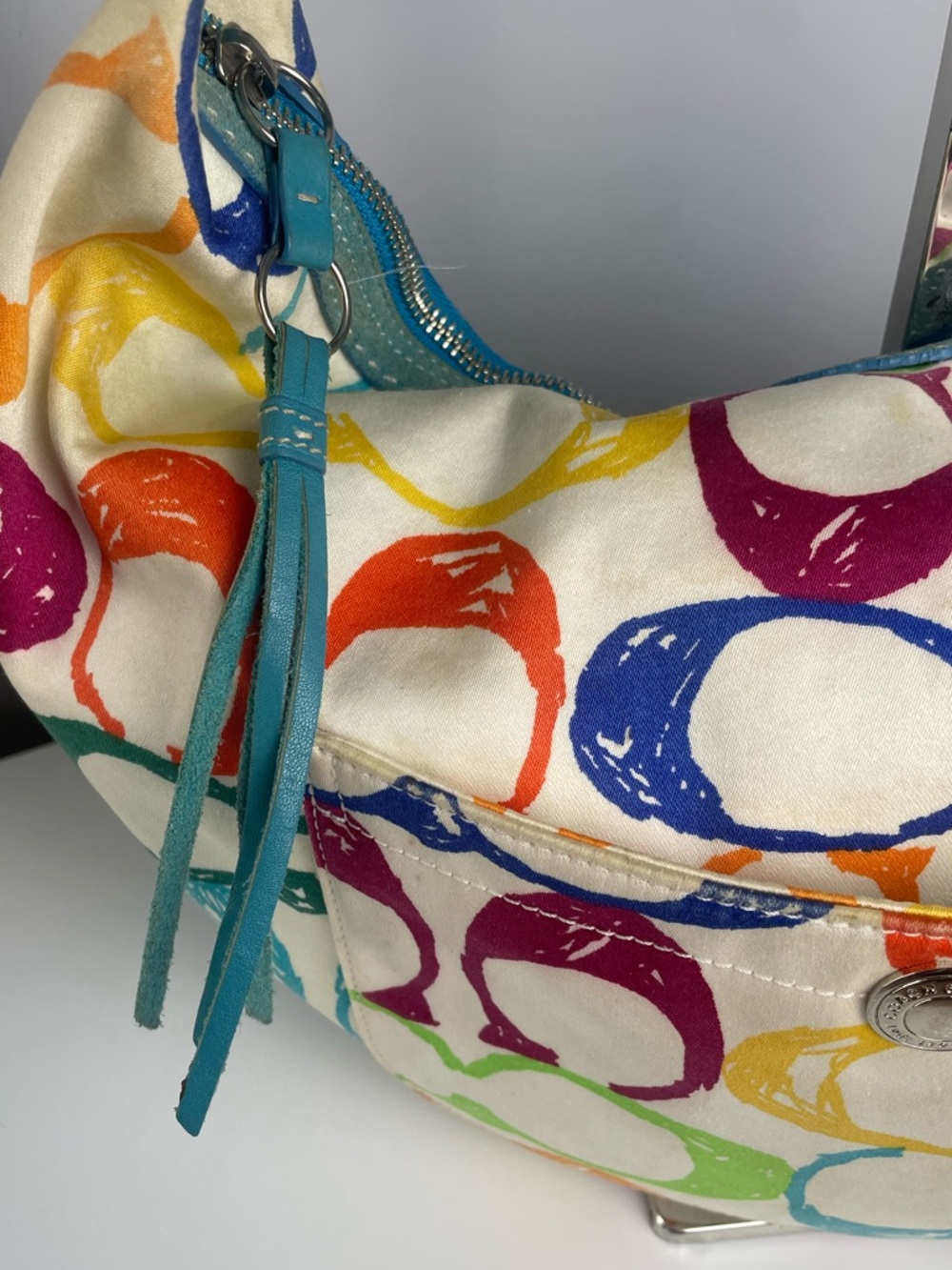 $25 LS 2004 Coach Vintage Large Hampton 5657 Rainbow Scribble Signature C Hobo - Picture 10 of 12